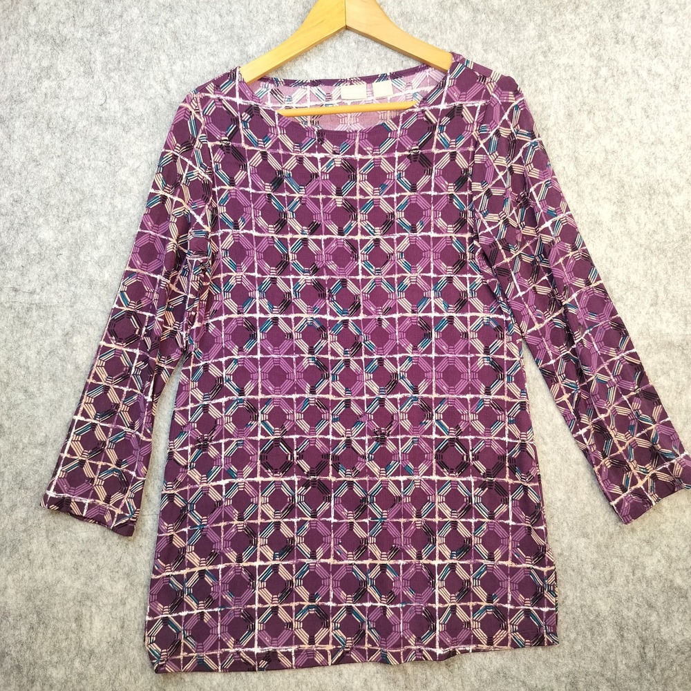 Chico's Travelers Tunic Top Women 0 / Small Geometric Print‎ Mod Purple